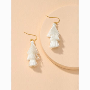 3/$30 White Gold Tassel Drop Statement Earrings